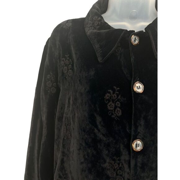 CP Shades Crushed Velvet Rayon Button Down Sz Medium Black Embroidered Top Boho - Picture 9 of 16